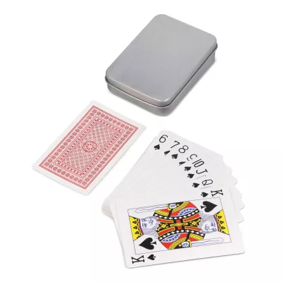 Karty do gry w blaszanym pudełku - srebrno / czerwony (LT90790-N0521)