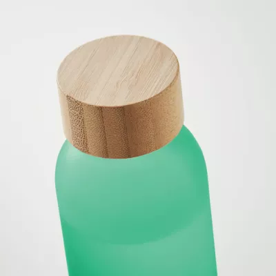 Butelka szklana matowa 500 ml z bambusową zakrętką ABE - Przezroczysty Zielony (MO2105-24)