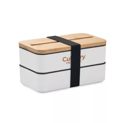 Lunchbox dwupoziomowy 2x400 ml ze sztućcami WINT - Bialy (MO2088-06)