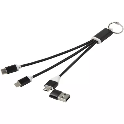 Metal kabel do ładowania 4 w 1 z aluminium z recyklingu z łańcuchem do kluczy - Czarny (12438290)