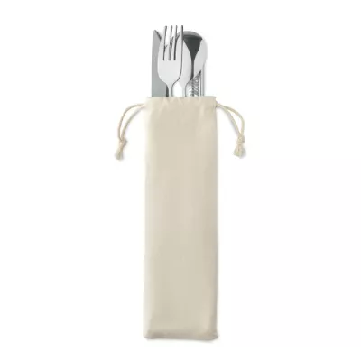 Sztućce stalowe z bukowymi uchwytami w etui CUSTA SET - Bezowy (MO6336-13)