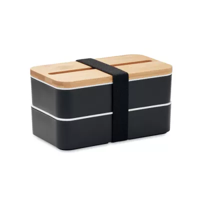 Lunchbox dwupoziomowy 2x400 ml ze sztućcami WINT - Czarny (MO2088-03)