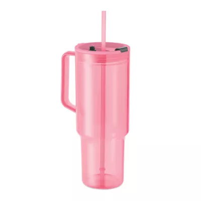 Kubek z RPET ze słomką 1200 ml MUGORA - Przezroczysty Rózowy (MO2964-31)