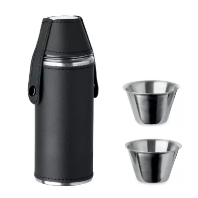 Butelka stalowa 230 ml z 2 kieliszkami COCOON - Czarny (MO2628-03)