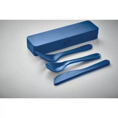 Zestaw 3 sztućców z PP w etui RIGATA - Niebieski (MO6661-04)