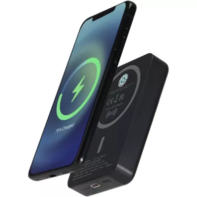 Acrab magnetyczny bezprzewodowy powerbank o pojemności 10 000 mAh i mocy 15 W z technologią 20 W PD — wykonany z tworzyw sztucznych pochodzących z recyklingu - Czarny (12444290)
