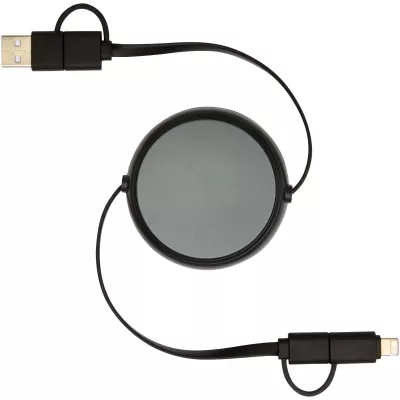 Alasia zwijany kabel do synchronizacji danych i szybkiego ładowania 5 w 1 45 W o długości 100 cm z tworzyw sztucznych i aluminium pochodzących z recyklingu - Czarny (12442090)