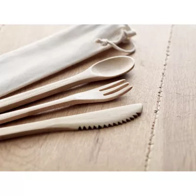 Sztućce bambusowe w płóciennym etui SETBOO - Bezowy (MO9786-13)