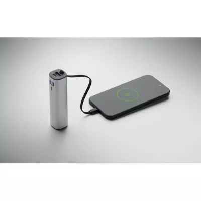 Powerbank aluminiowy 5000 mAh z kablem USB-C POWERTUBE - Srebrny Mat (MO3144-16)