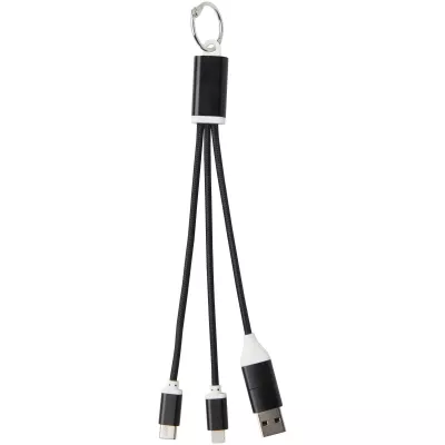 Metal kabel do ładowania 4 w 1 z aluminium z recyklingu z łańcuchem do kluczy - Czarny (12438290)