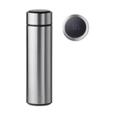 Butelka termiczna z termometrem LED 450 ml POLE - Srebrny Mat (MO9796-16)