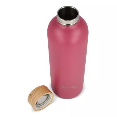 Butelka ze stali nierdzewnej Waterdrop z bambusową nakrętką 600 ml - ciemnoróżowy (LT47002-N0078)