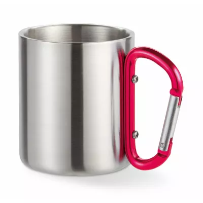 Kubek stalowy dwuścienny z karabinkiem 220 ml TRUMBO - Czerwony (MO8313-05)