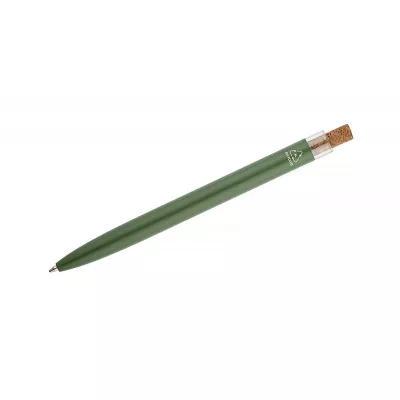 Długopis z recyklingowanego aluminium z korkowym przyciskiem KORIN - zielony butelkowy (19742-18)