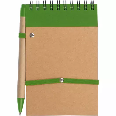 Notatnik w linie z długopisem tekturowym EUGENIO - zielony (2049709)