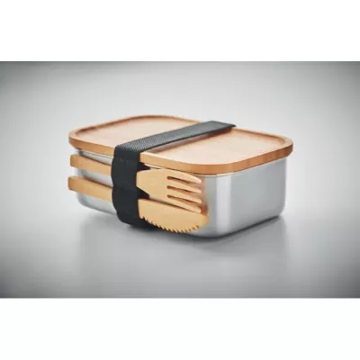 Lunchbox stalowy z bambusową pokrywką 600 ml SAVANNA - Drewna (MO9967-40)