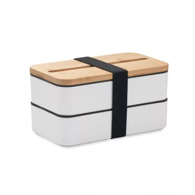 Lunchbox dwupoziomowy 2x400 ml ze sztućcami WINT - Bialy (MO2088-06)