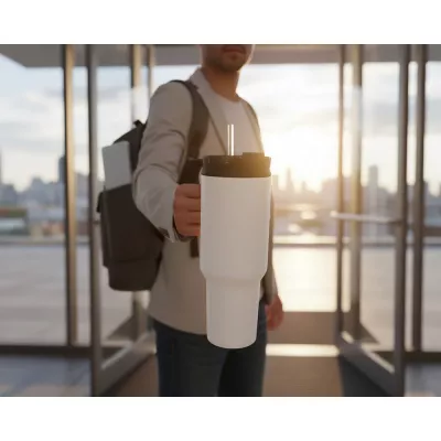 Kubek termiczny 1,1 litra Air Gifts z ergonomicznym uchwytem | Ony - biały (VA094-02)