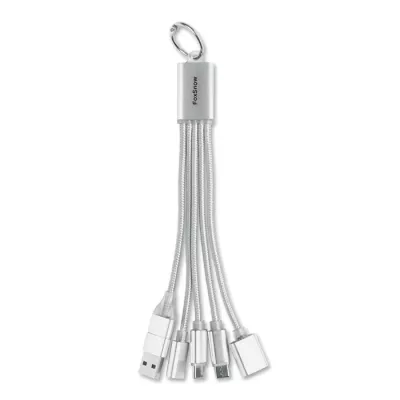 Brelok z kablem 3 w 1 i hubem USB aluminiowy HUBLUE - Srebrny (MO3150-14)