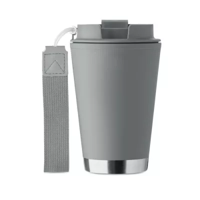 Kubek dwuścienny z PP z paskiem 300 ml TOPIZ - Kamienny Szary (MO2596-15)