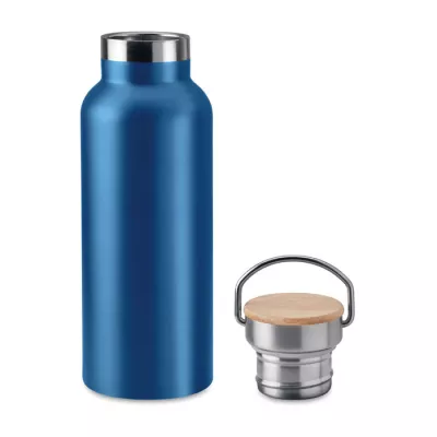 Termos dwuścienny z bambusową pokrywką 500 ml HELSINKI - Niebieski (MO9431-04)