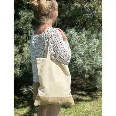 Torba bawełniana z jutowym dnem 140 g/m2 DOREEN - biały (6139906)