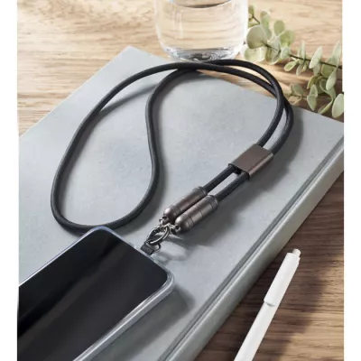 Smycz do telefonu z kablem 60W USB-C SHAKA - Czarny (MO2585-03)