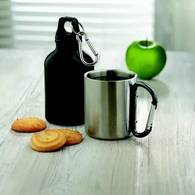 Kubek stalowy dwuścienny z karabinkiem 220 ml TRUMBO - Czarny (MO8313-03)