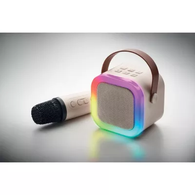 Zestaw karaoke z głośnikiem 5W i mikrofonem KARASET+ - Bezowy (MO2665-13)