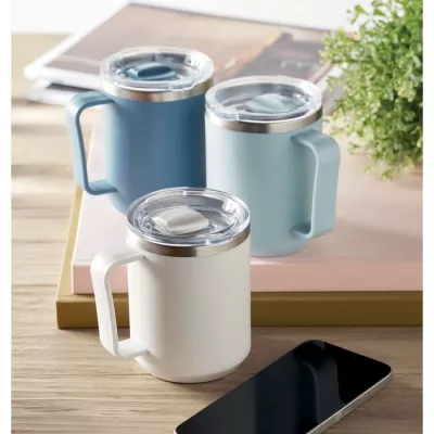 Kubek dwuścienny z przesuwaną pokrywką 400 ml COCOA - Bialy (MO2900-06)