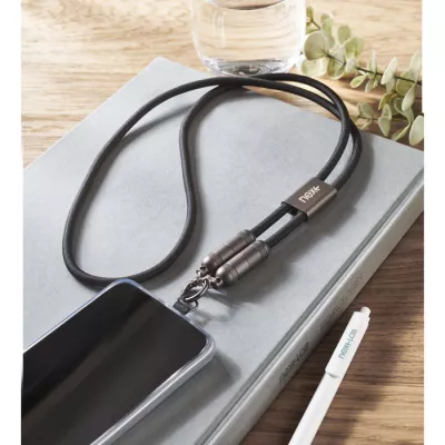 Smycz do telefonu z kablem 60W USB-C SHAKA - Czarny (MO2585-03)