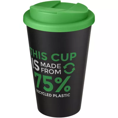 Kubek Americano® Eco z recyklingu o pojemności 350 ml z pokrywą odporną na zalanie - Czarny-Zielony (21042561)