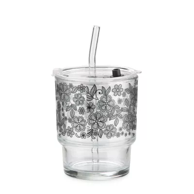 Kubek szklany z rurką NOA 350 ml - przezroczysty (16059-00)