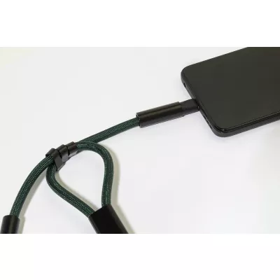 CuffCharge smycz na nadgarstek, uchwyt na telefon, kabel 60W RPET - ciemno zielony (AP864134-07A)