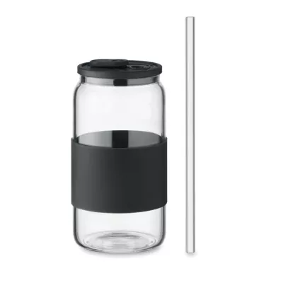Kubek szklany borokrzemowy ze słomką 550 ml BOROSIP - Czarny (MO2506-03)