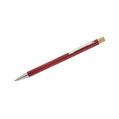 Długopis metalowy z bambusowym przyciskiem KIVO - czerwony (19732-04)