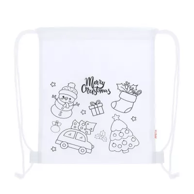 Worek ze sznurkiem do kolorowania, świąteczny wzór, kredki - biały (VA237-02)