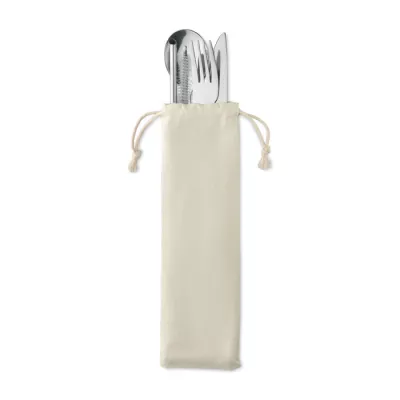Sztućce stalowe z bukowymi uchwytami w etui CUSTA SET - Bezowy (MO6336-13)