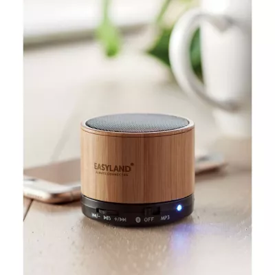 Głośnik w bambusowej obudowie 3W ROUND BAMBOO - Czarny (MO9608-03)
