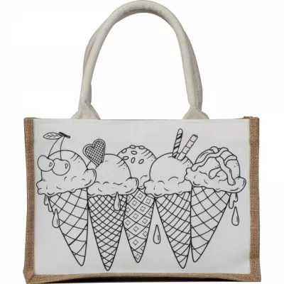 Torba z juty do kolorowania z kredkami 6 kolorów ELISA - beżowy (6396513)