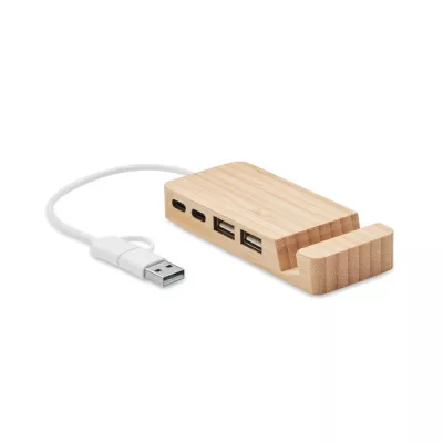 Hub USB 4-portowy w bambusowej obudowie HUBSTAND - Drewna (MO2144-40)