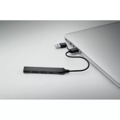 Hub USB 4-portowy z aluminium z recyklingu CURRENT - Czarny (MO2294-03)