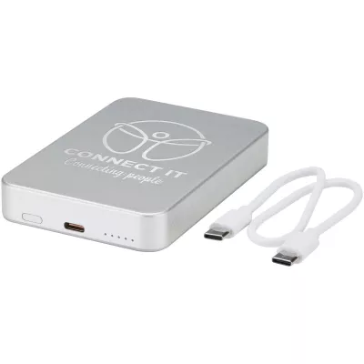 Powerbank Avis 10 000 mAh z recyklingowanego aluminium, z wbudowanym magnesem  - Srebrny (12444581)
