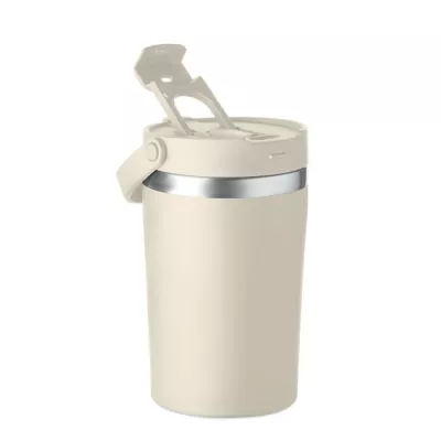 Kubek termiczny ze słomką i paskiem 350 ml COZYCUP - Bezowy (MO2922-13)