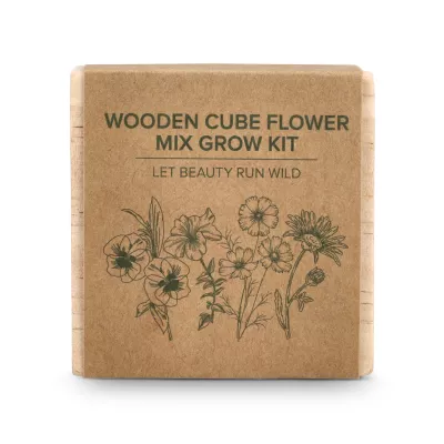 Zestaw drewnianych doniczek FSC – mieszanka kwiatów - naturalny-t (LT94577-N0094)