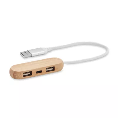 Hub USB-C 3-portowy w bambusowej obudowie VINA C - Drewna (MO6848-40)