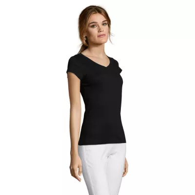 Koszulka damska z dekoltem w serek 150 g/m² Sol's MOON - Deep Black (S11388-DB)