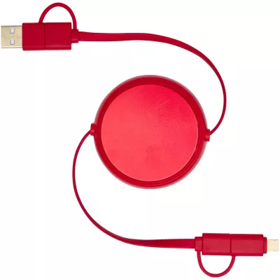 Alasia zwijany kabel do synchronizacji danych i szybkiego ładowania 5 w 1 45 W o długości 100 cm z tworzyw sztucznych i aluminium pochodzących z recyklingu - Czerwony (12442021)