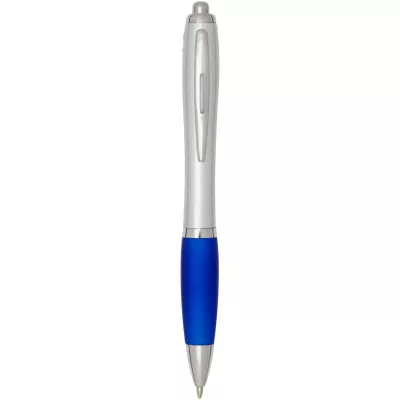 Nash długopis kulkowy z tworzyw sztucznych pochodzących z recyklingu z certyfikatem RCS, ze srebrnym korpusem i kolorowym uch - Błękit królewski (10644953)