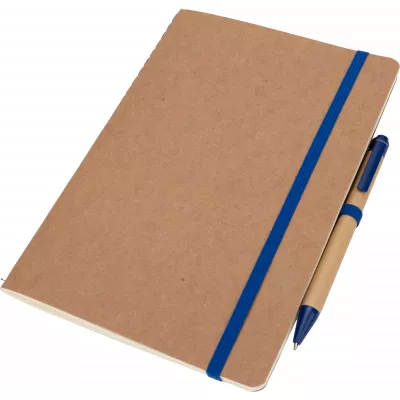 Notatnik A5 z czystymi stronami i długopisem z materiałów z recyklingu CHLOE - niebieski (2377604)